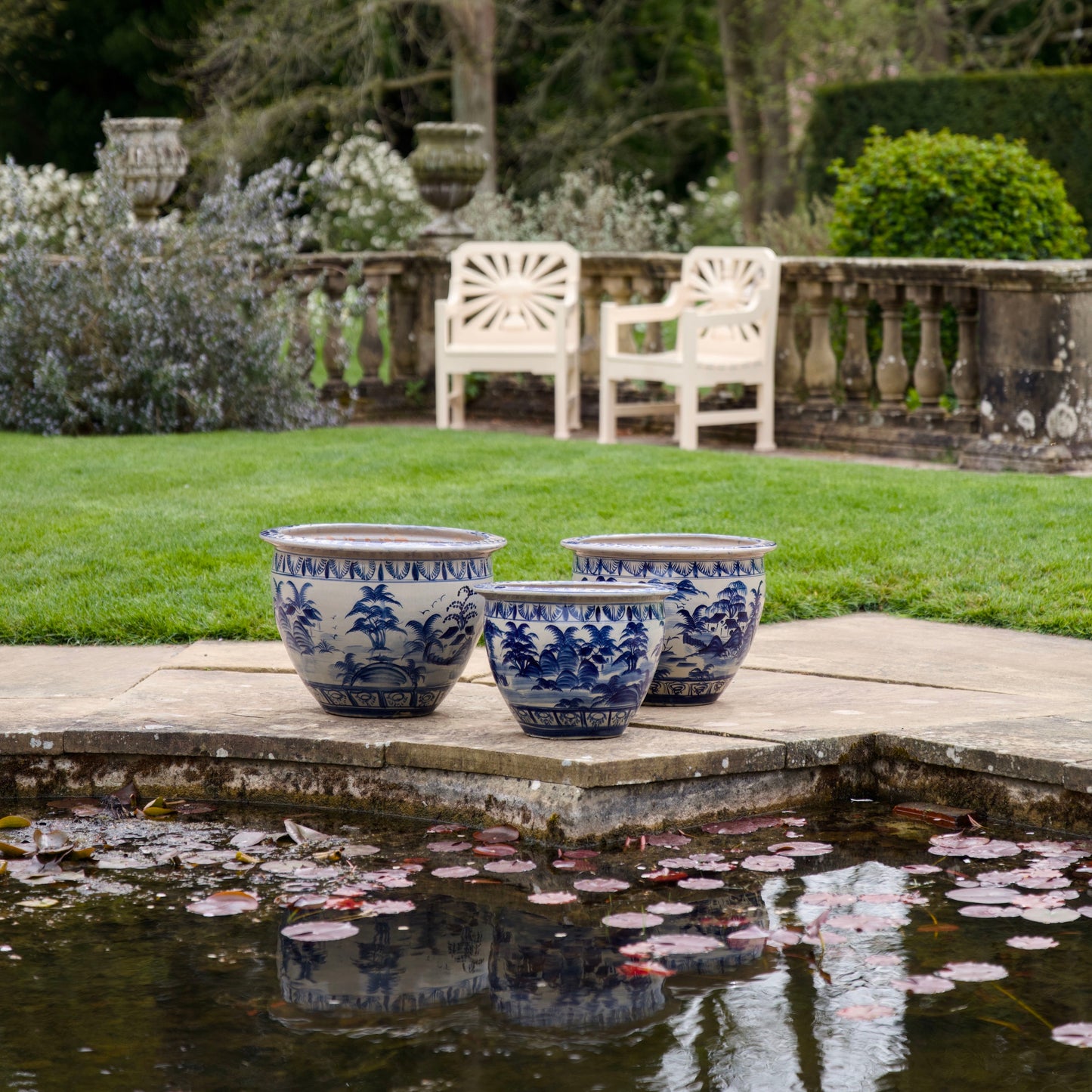 Blue and white chinoiserie ceramic planters (15085663748481)