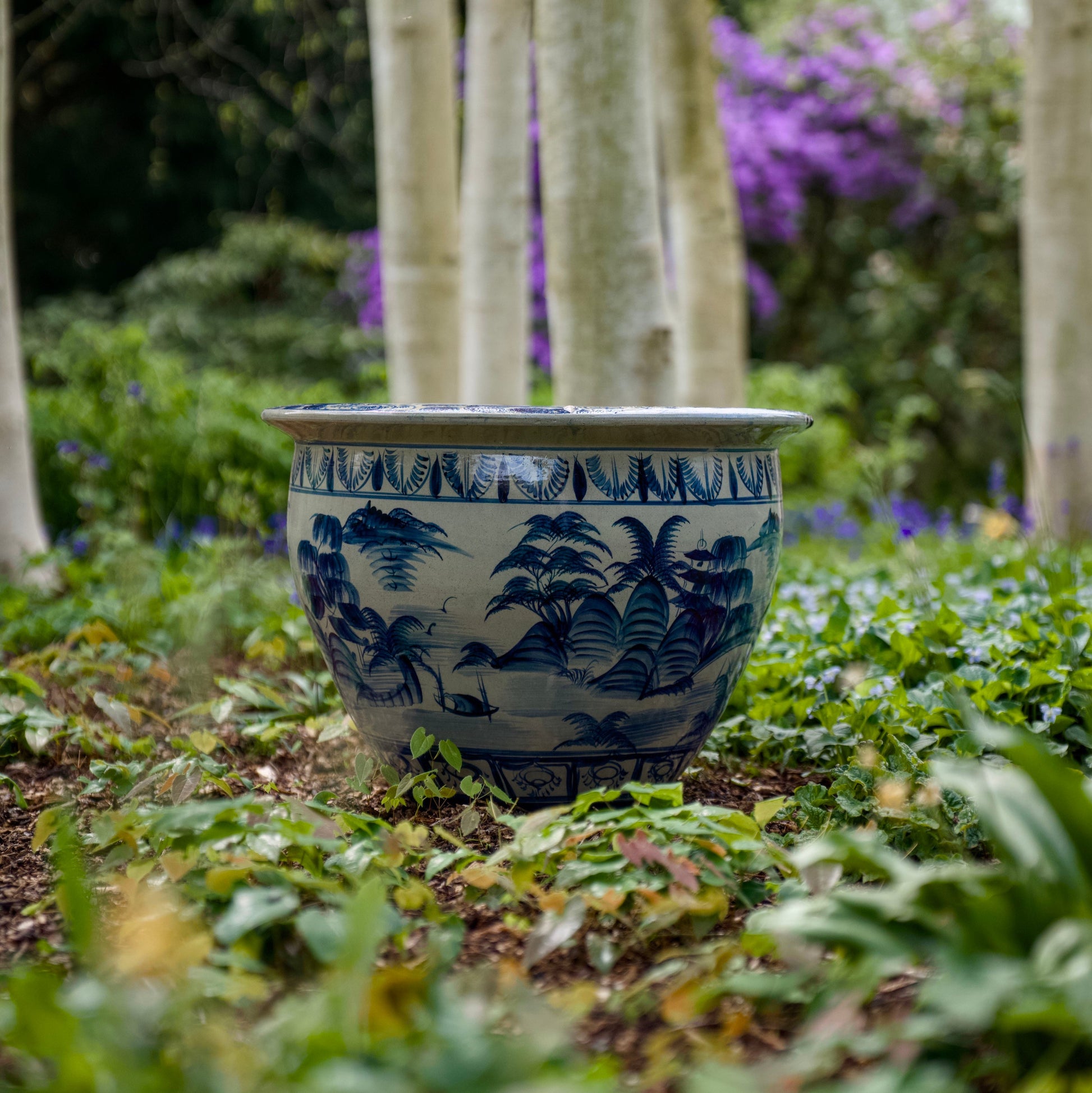 Blue and white chinoiserie ceramic planters (15085663748481)