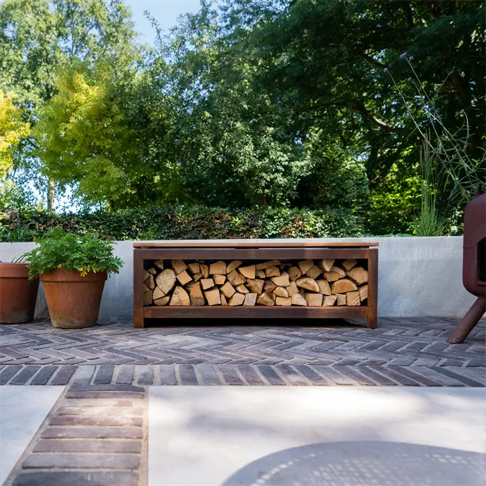 Corten Steel Log Store Bench (5718249177252)