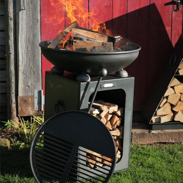 Steel Fire Bowl with Log Store Stand (7707019313345)