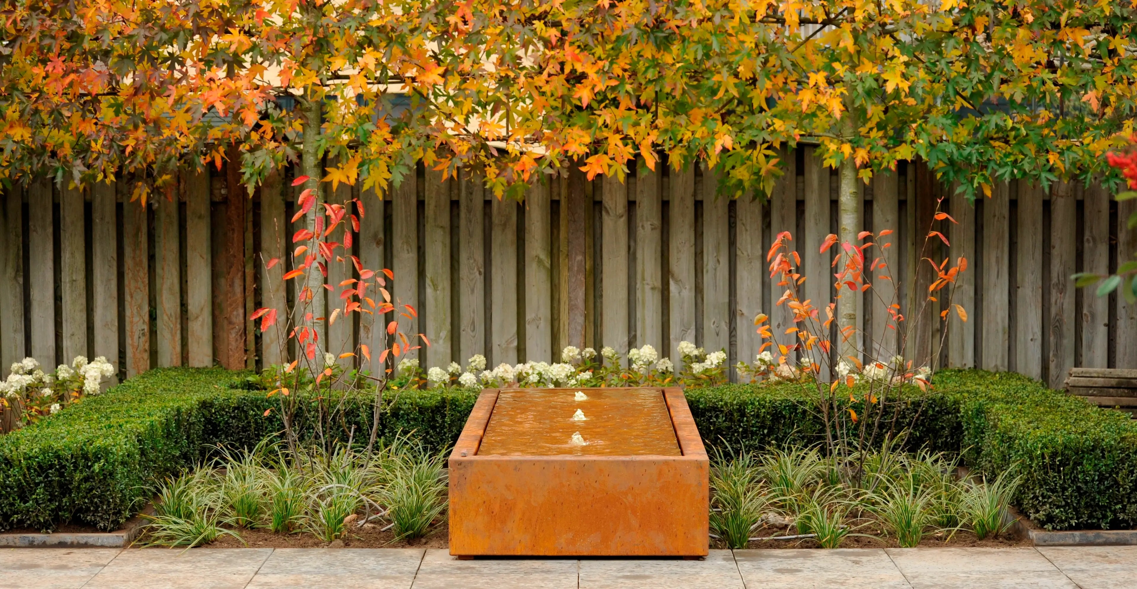 Modern Water Feature: Minimalist water table reflecting sunlight