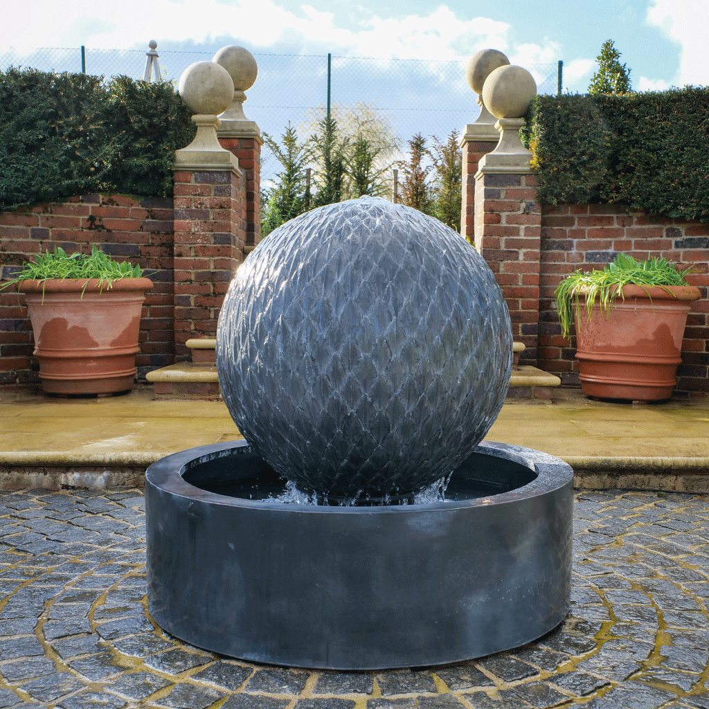 Galvanised Zinc Round Leaf Ball Water Fountain