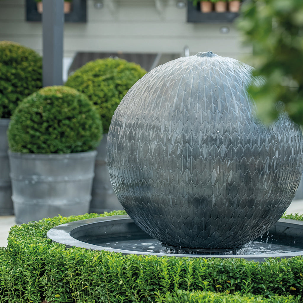 Galvanised Zinc Round Leaf Ball Water Fountain (10172157657281)