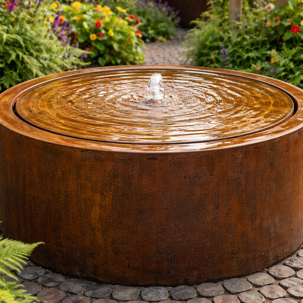British Corten Steel Circular Water Table