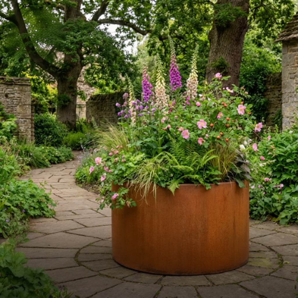 Scampston Corten Steel Cylindrical Planter
