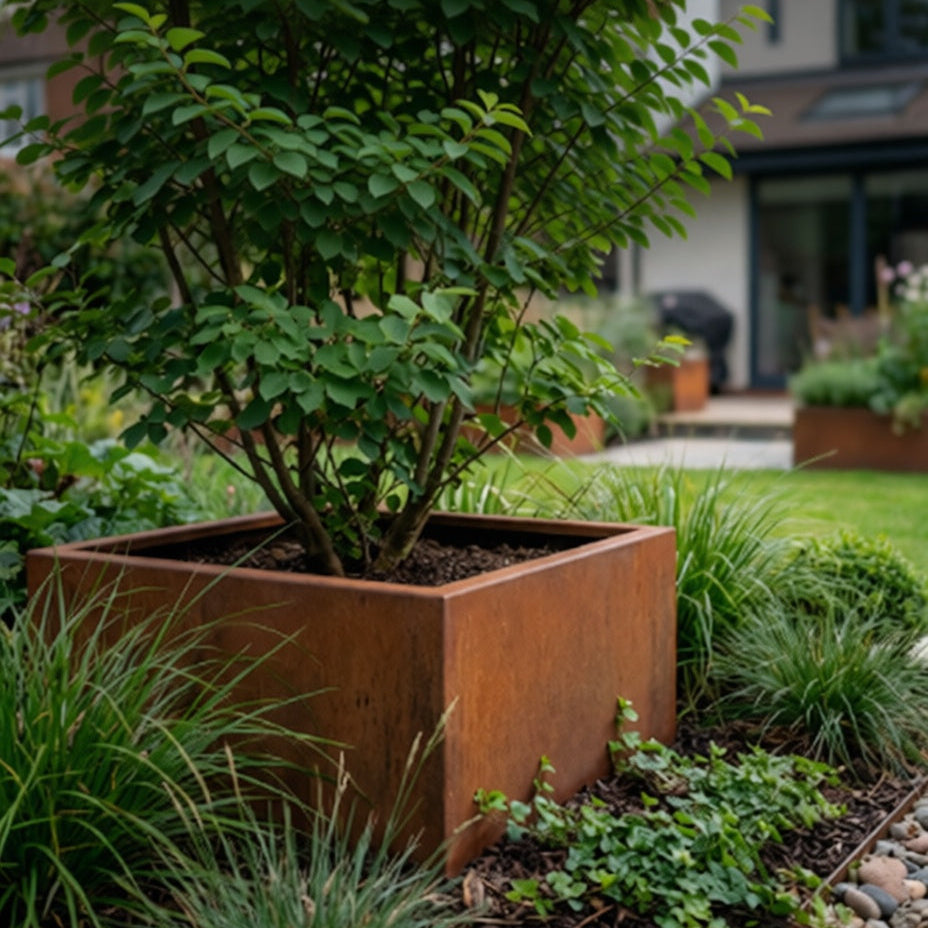 Raby Corten Steel Bottomless Cube Box Planter