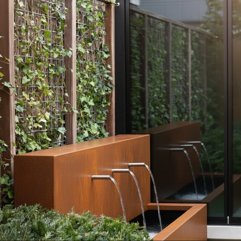 Fixed Corten Pond Wall With Spouts