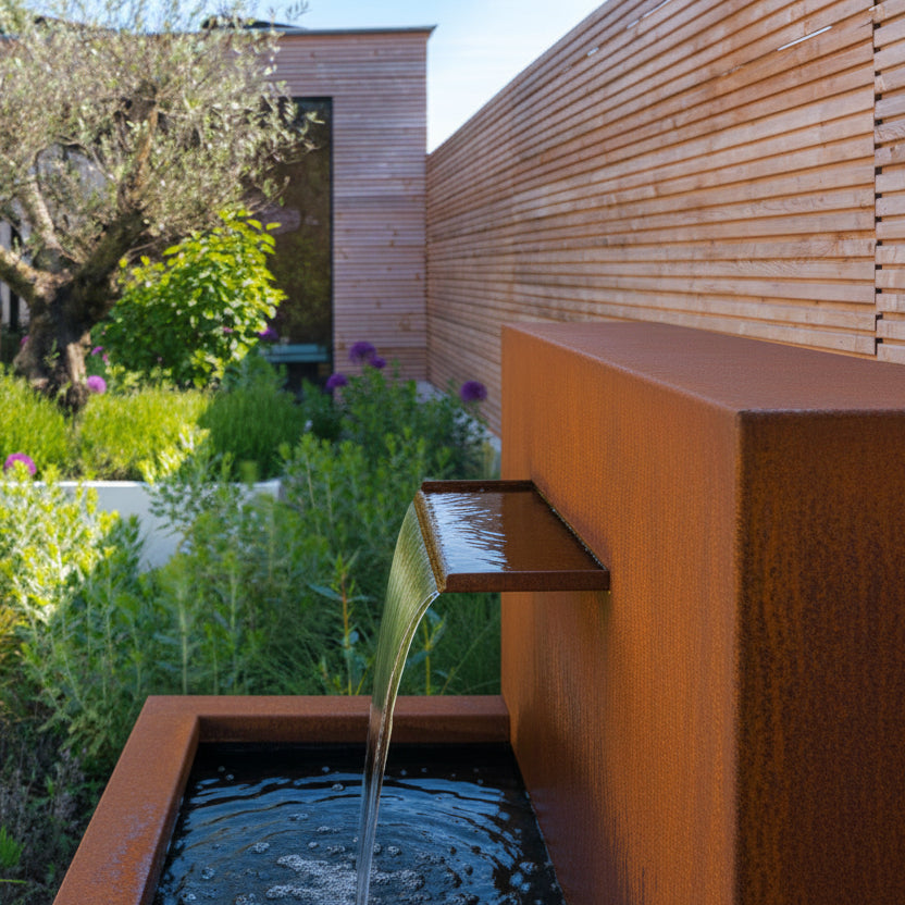 Corten Pond Wall With Blade Waterfall