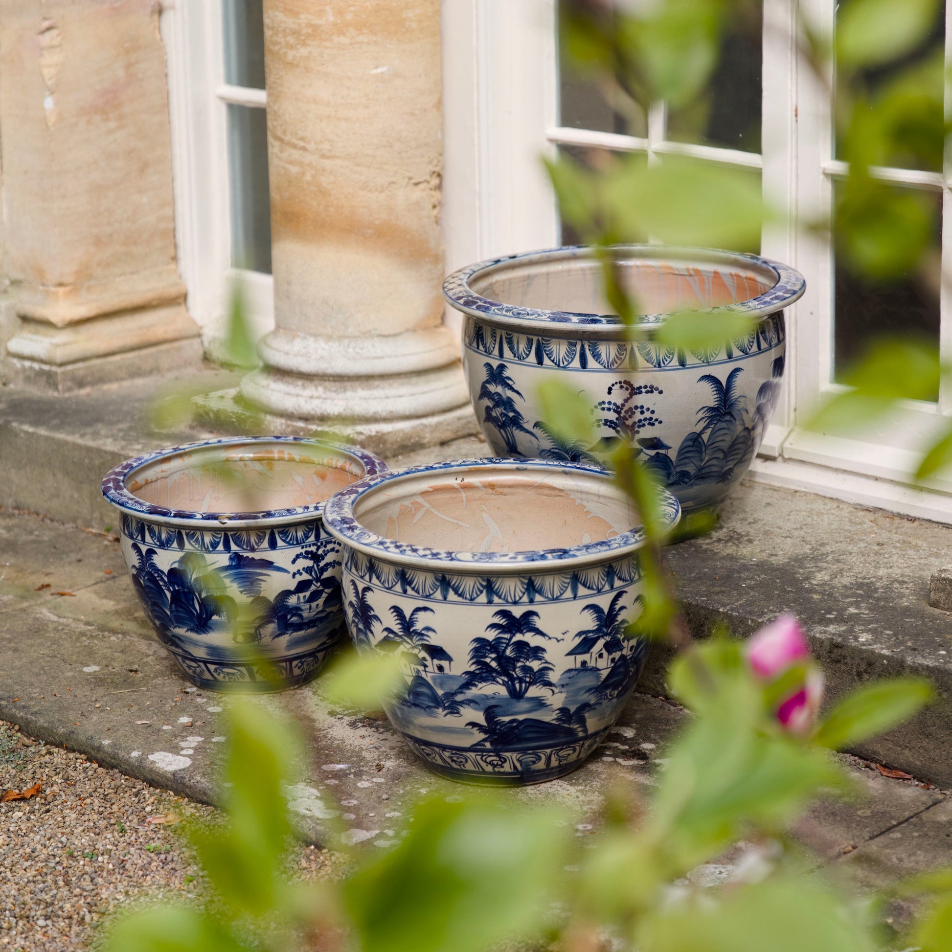 Blue and white chinoiserie ceramic planters (15085663748481)