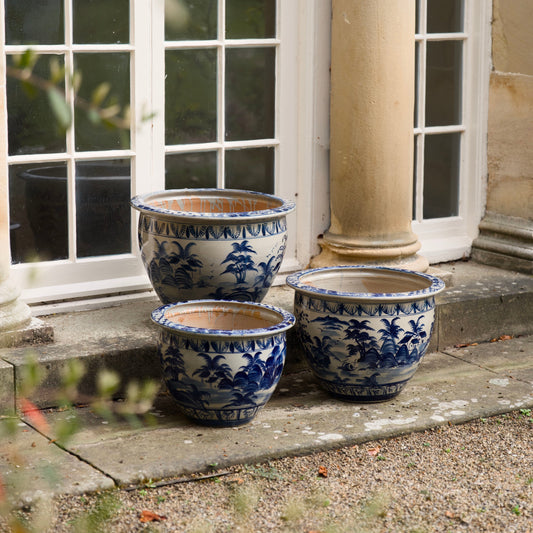 Blue and white chinoiserie ceramic planters (15085663748481)