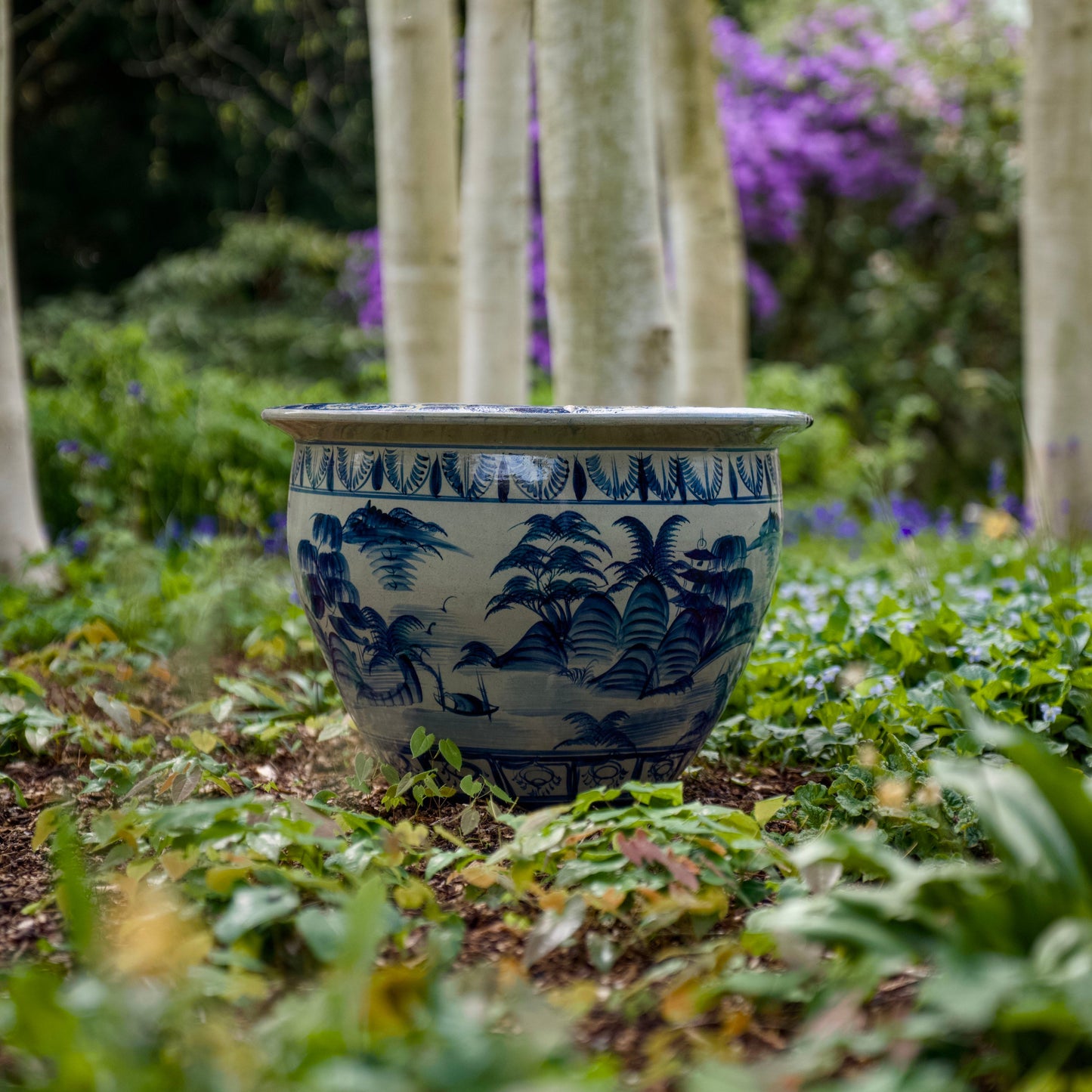 Blue and white chinoiserie ceramic planters (15085663748481)