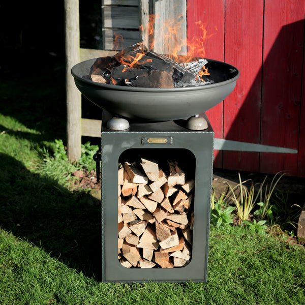 Steel Fire Bowl with Log Store Stand