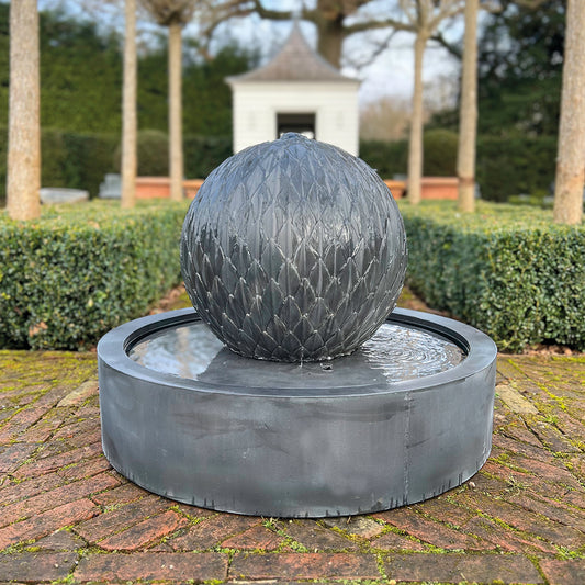 Galvanised Zinc Round Leaf Ball Water Fountain