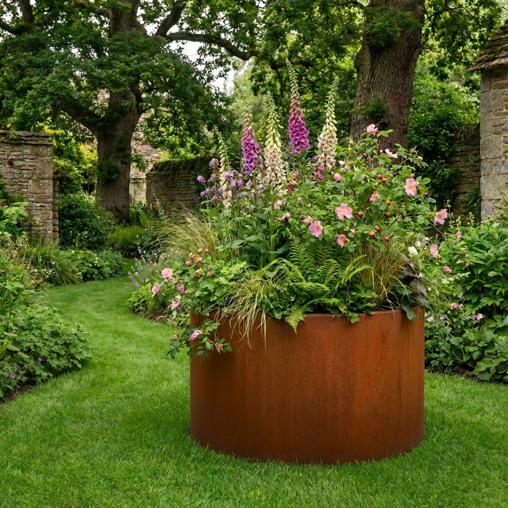 Swinton Corten Steel Bottomless Cylindrical Planter