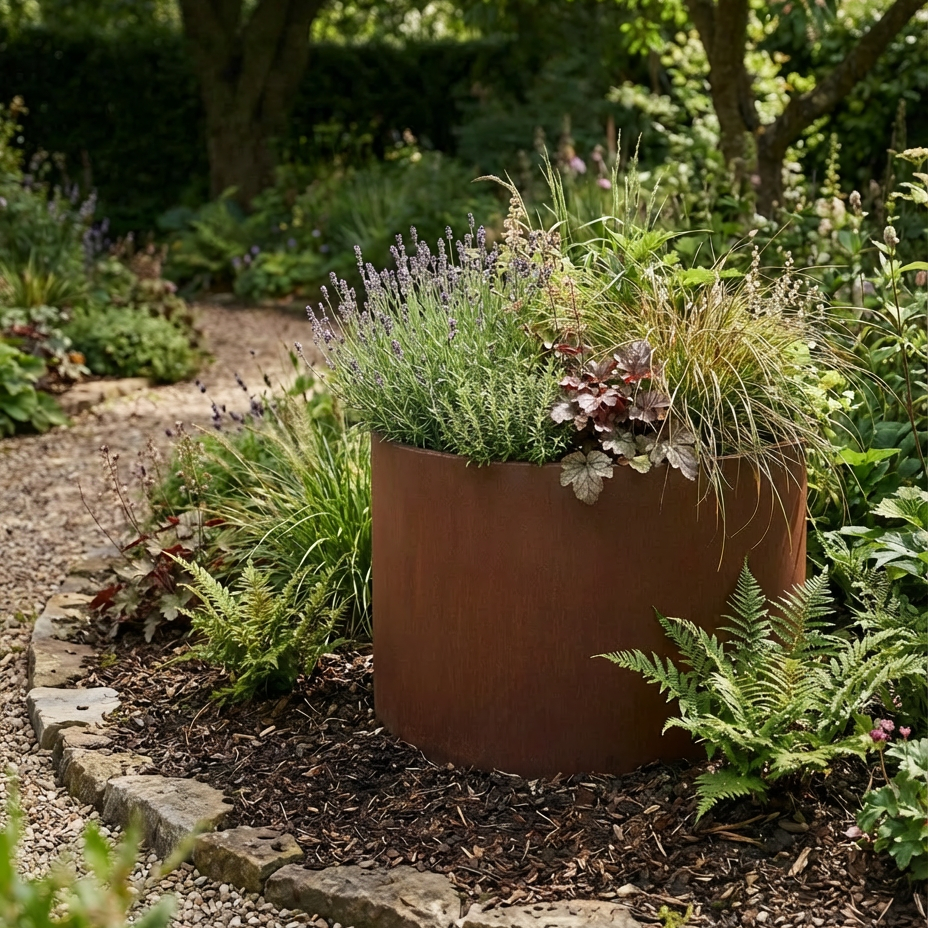 Swinton Corten Steel Bottomless Cylindrical Planter