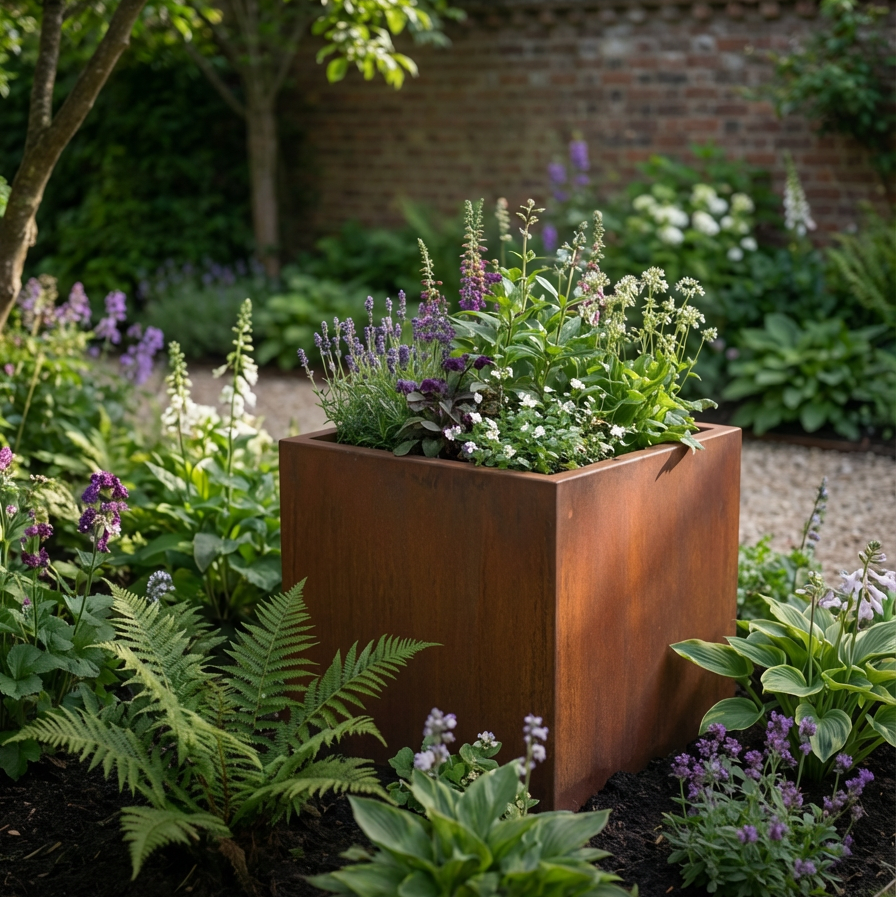 Raby Corten Steel Bottomless Cube Box Planter