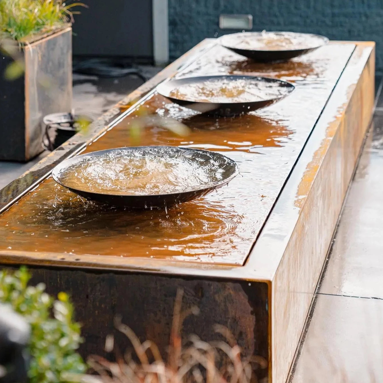 Corten Steel Rectangular Water Bowl Table