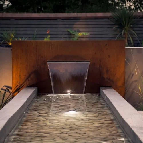 Fixed Corten Steel Pond Wall With Blade Waterfall