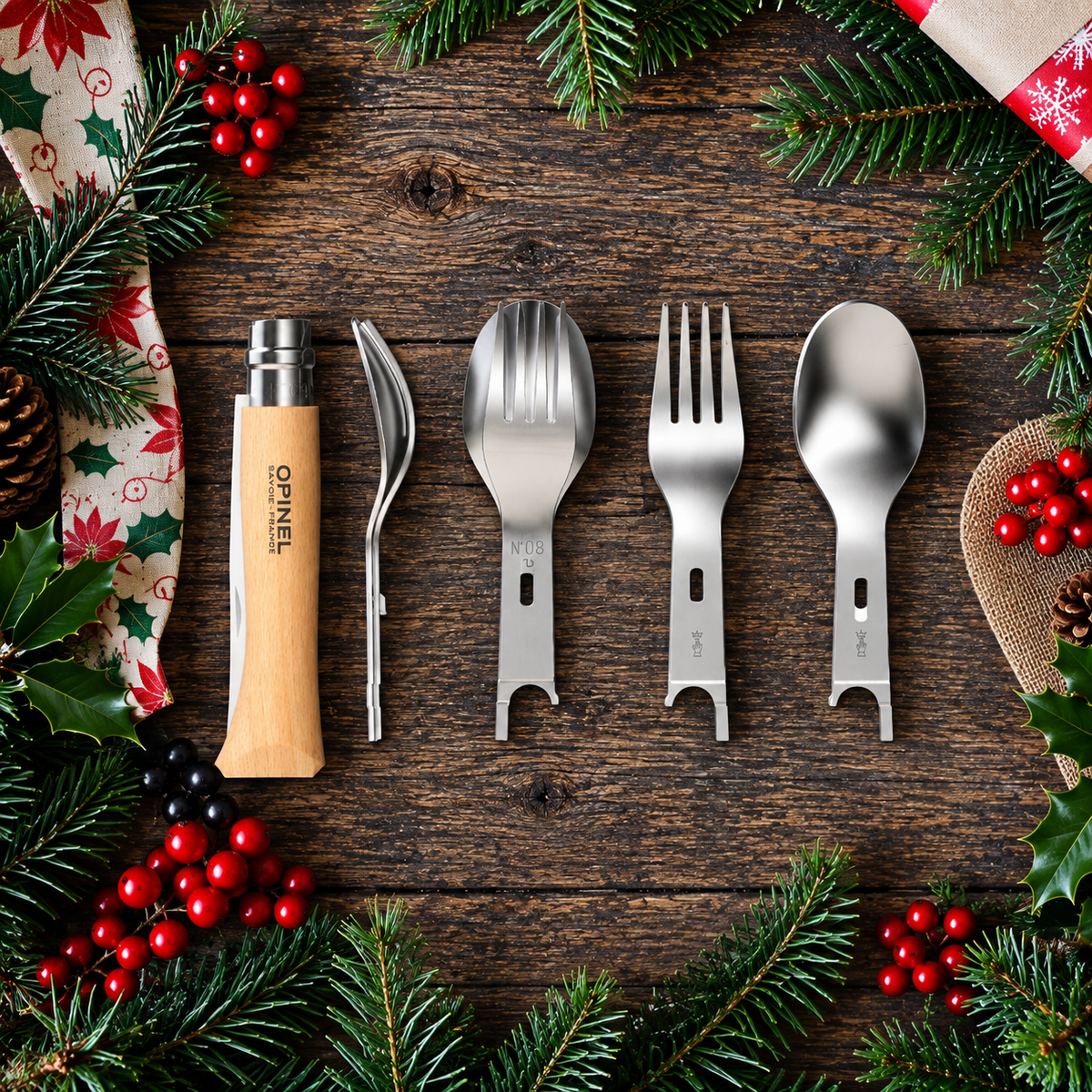 Opinel No.8 Pocket Knife and Picnic+ Spork Set