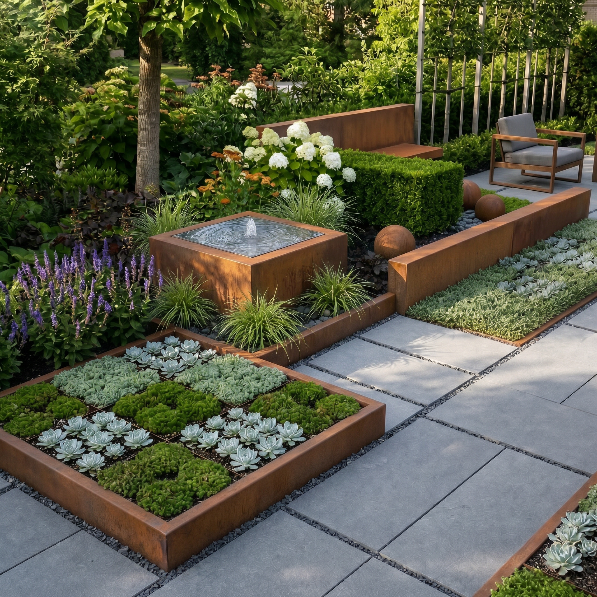 British Corten Steel Square Water Table